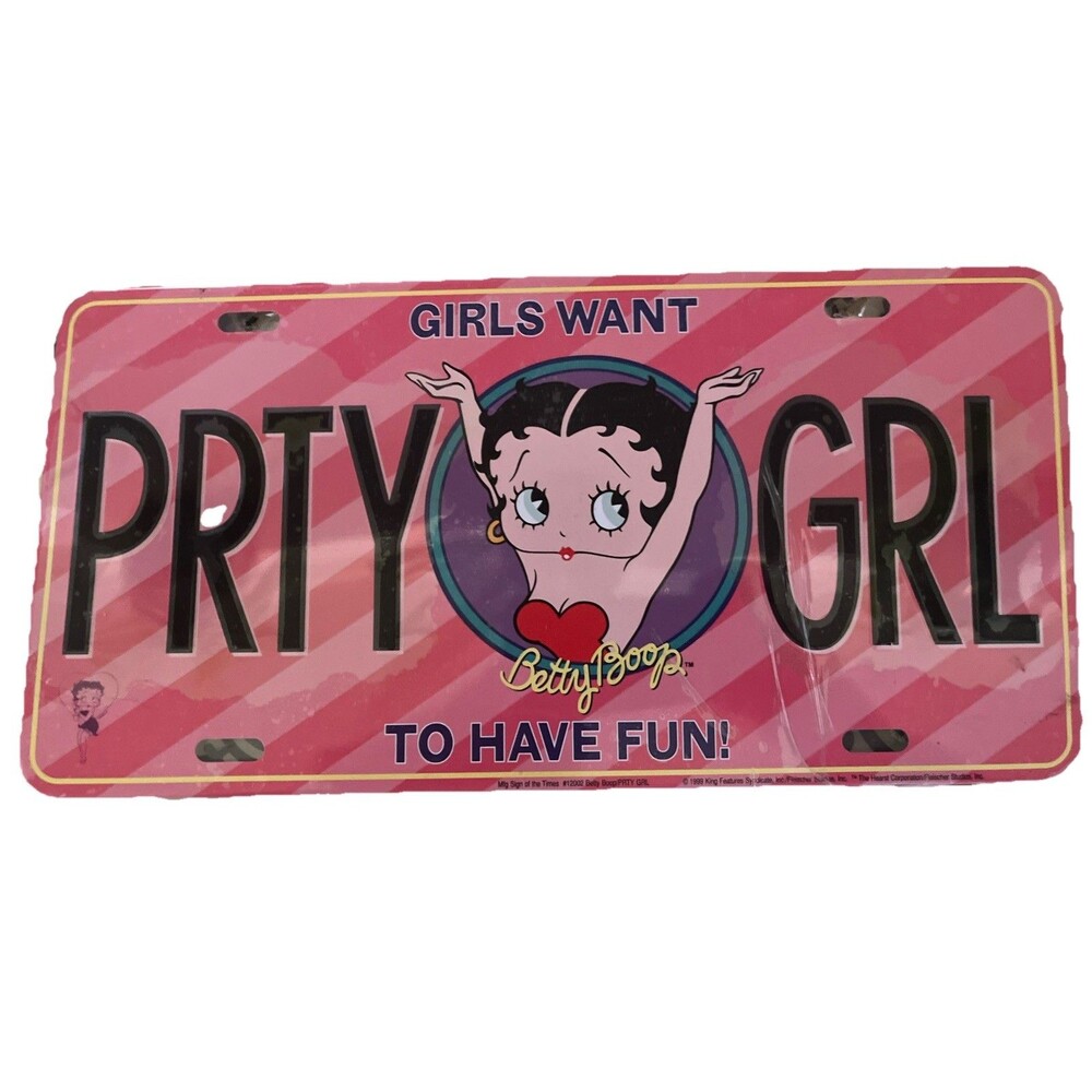 Betty Boop Pretty Girl Party Girl Vanity  Plate 1999 Kings Syndicate Car Tag NIP